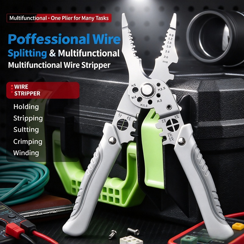 Automatic Wire Stripper Cutter - 頑丈な工業用ワイヤーストリッパー。多機能電気ペンチ、ワイヤーカッター、圧着工具としても使用可能。人間工学に基づいた滑り止めグリップ。