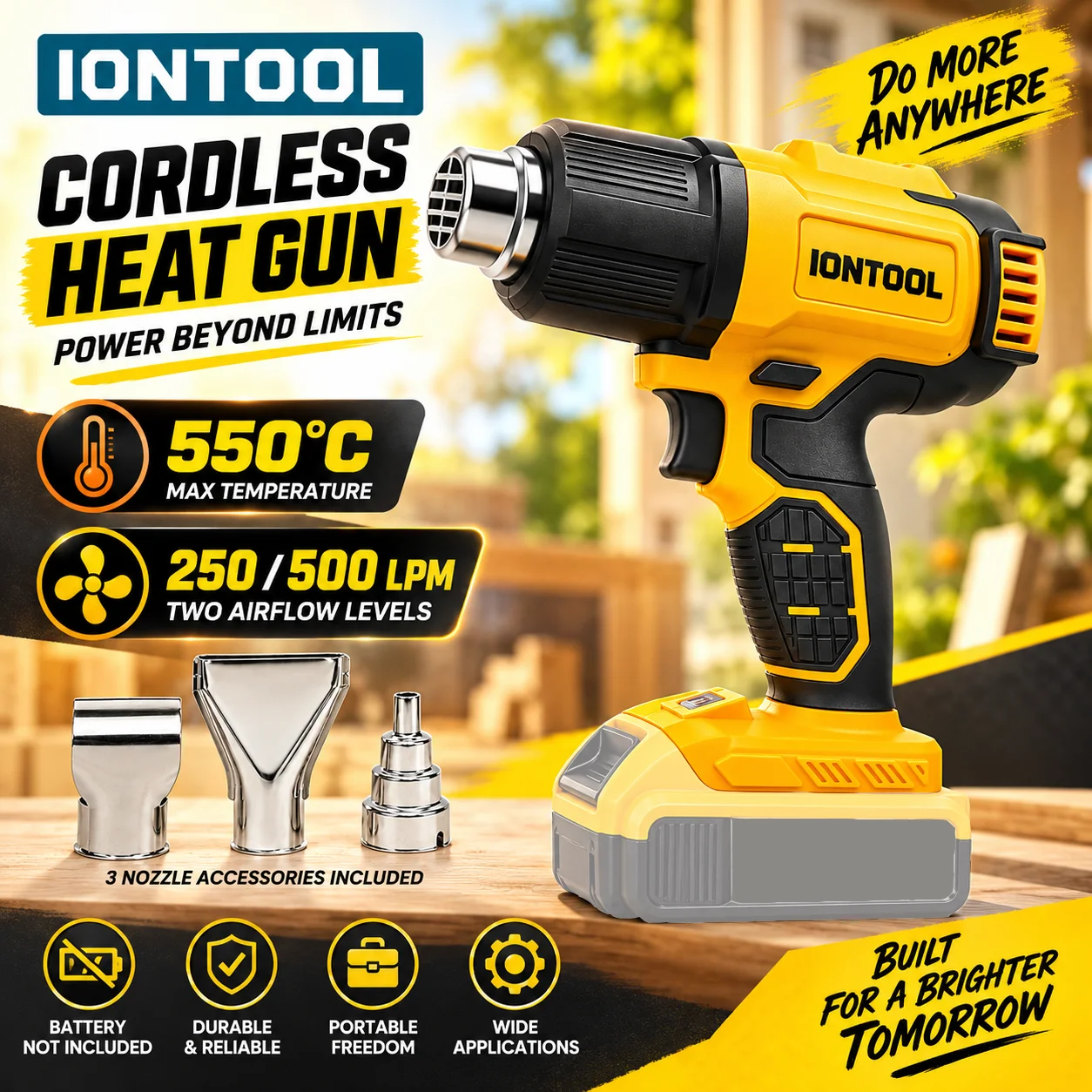 Cordless Heat Gun For Shrink Tubing - IONTOOL コードレスヒートガン 550 ℃ 収縮チューブの取り付け、塗料の剥離、接着剤の軟化、およびパイプの解凍作業用