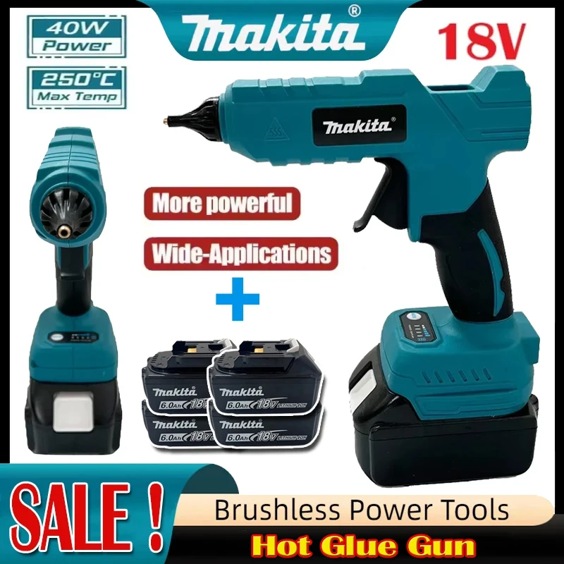Hot Melt Glue Gun Cordless - マキタ コードレス電動ホットグルーガン。DIY修理用。18Vバッテリー対応。熱溶着、熱風ガン、火傷防止ノズル付き。