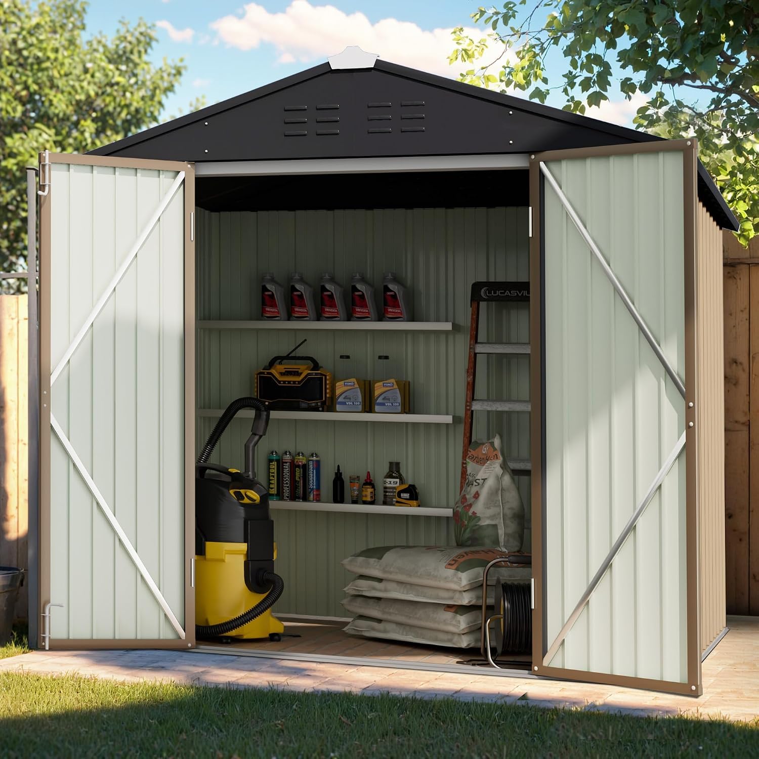 6フィート×4フィートの金属製屋外収納小屋。鍵付きのドア、防 - Garden Tools のレビューと価格