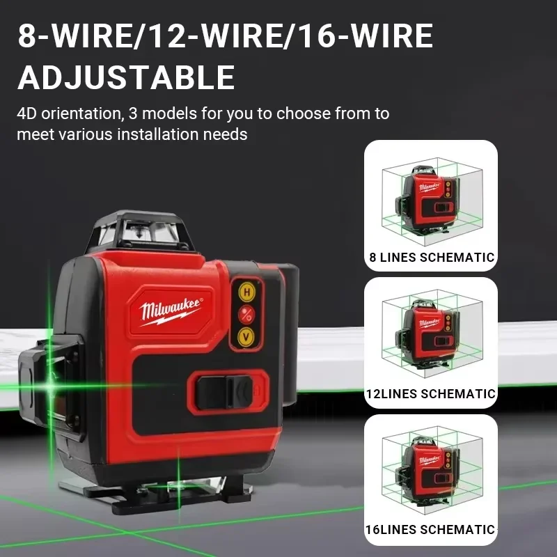 本物のミルウォーキー製4D 16ラインレーザー。高精度、グリ - Laser Level 16 Lines 4D Green のレビューと価格